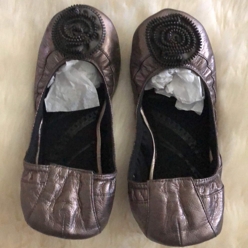 Dolce Vita Metallic Bronze Ballet Flats with Beaded Rosette